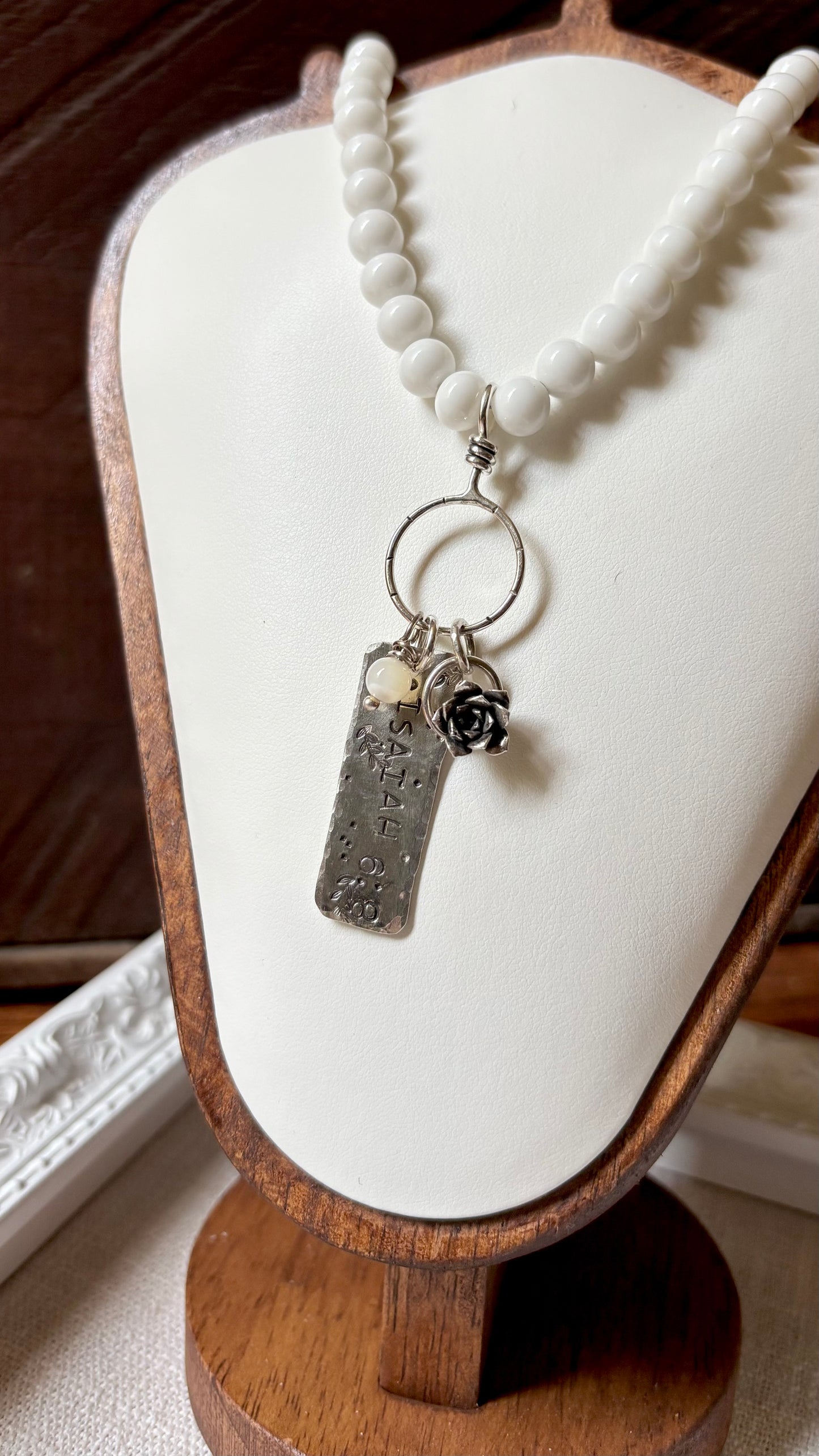 Milk Glass Charm Necklace