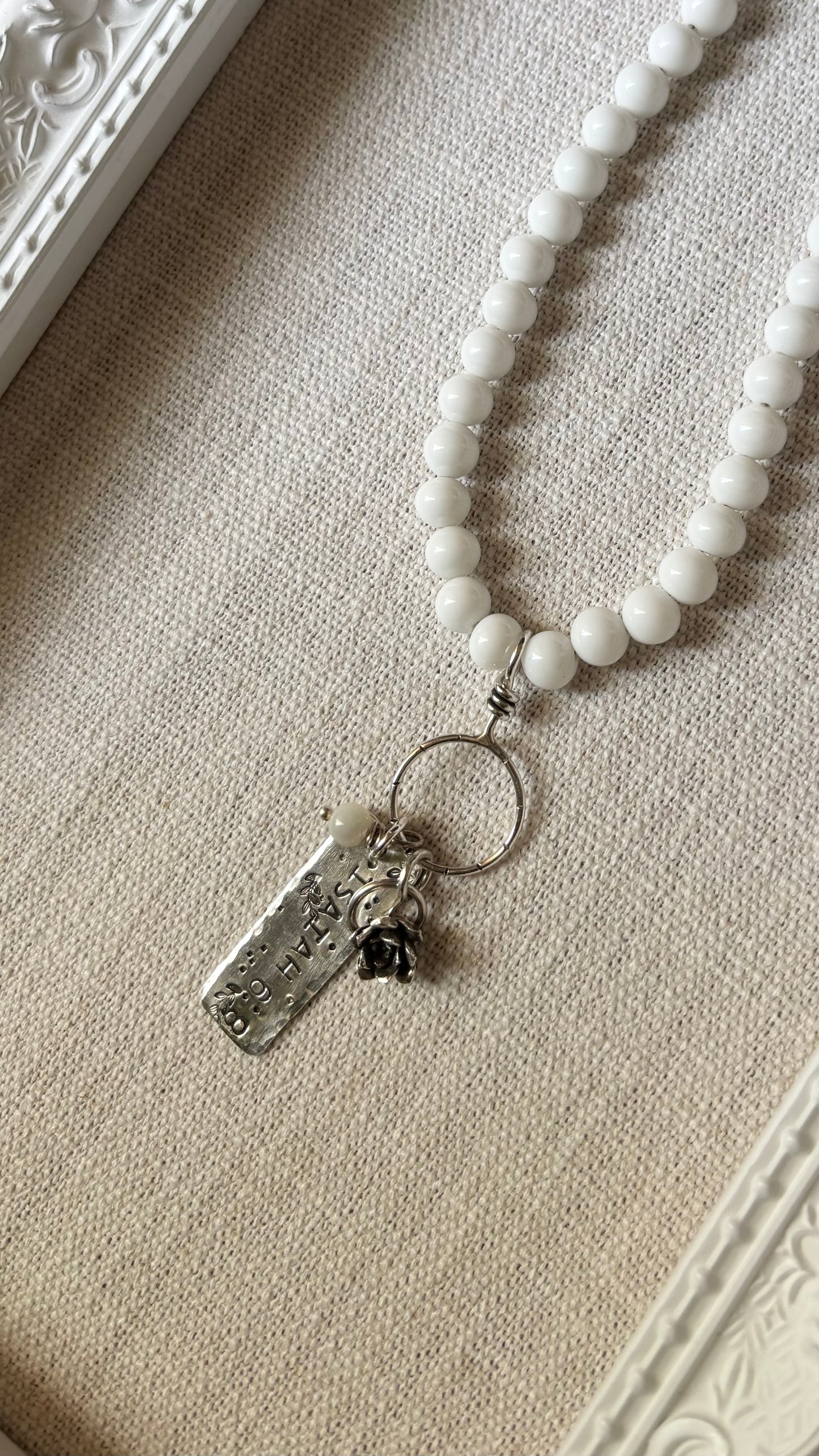 Milk Glass Charm Necklace