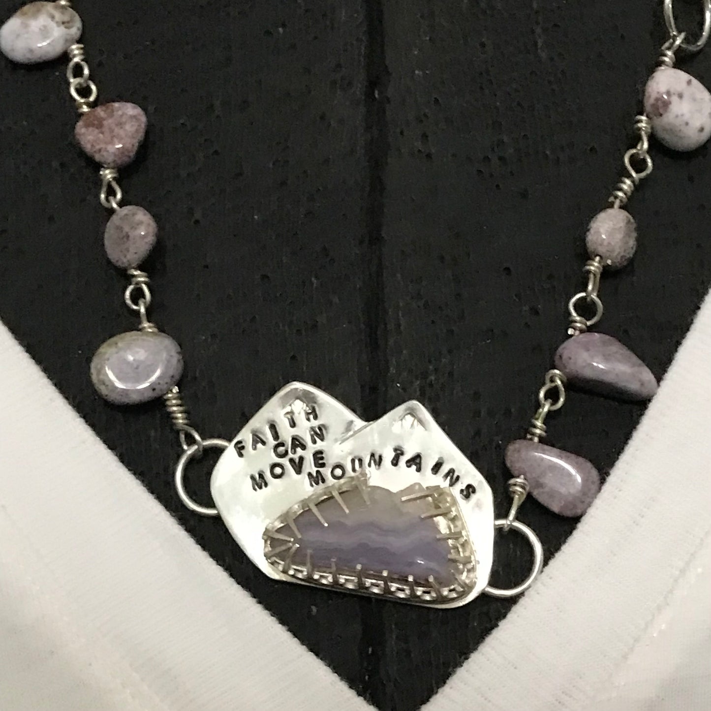 sterling silver necklace set with amethyst stones