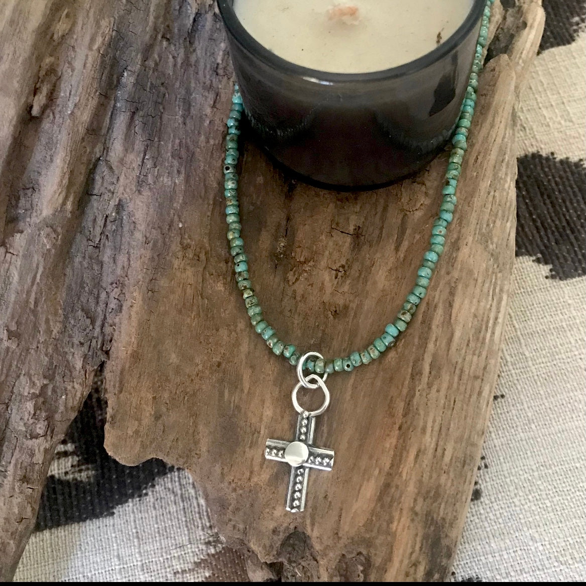 Tiny turquoise cross necklace 