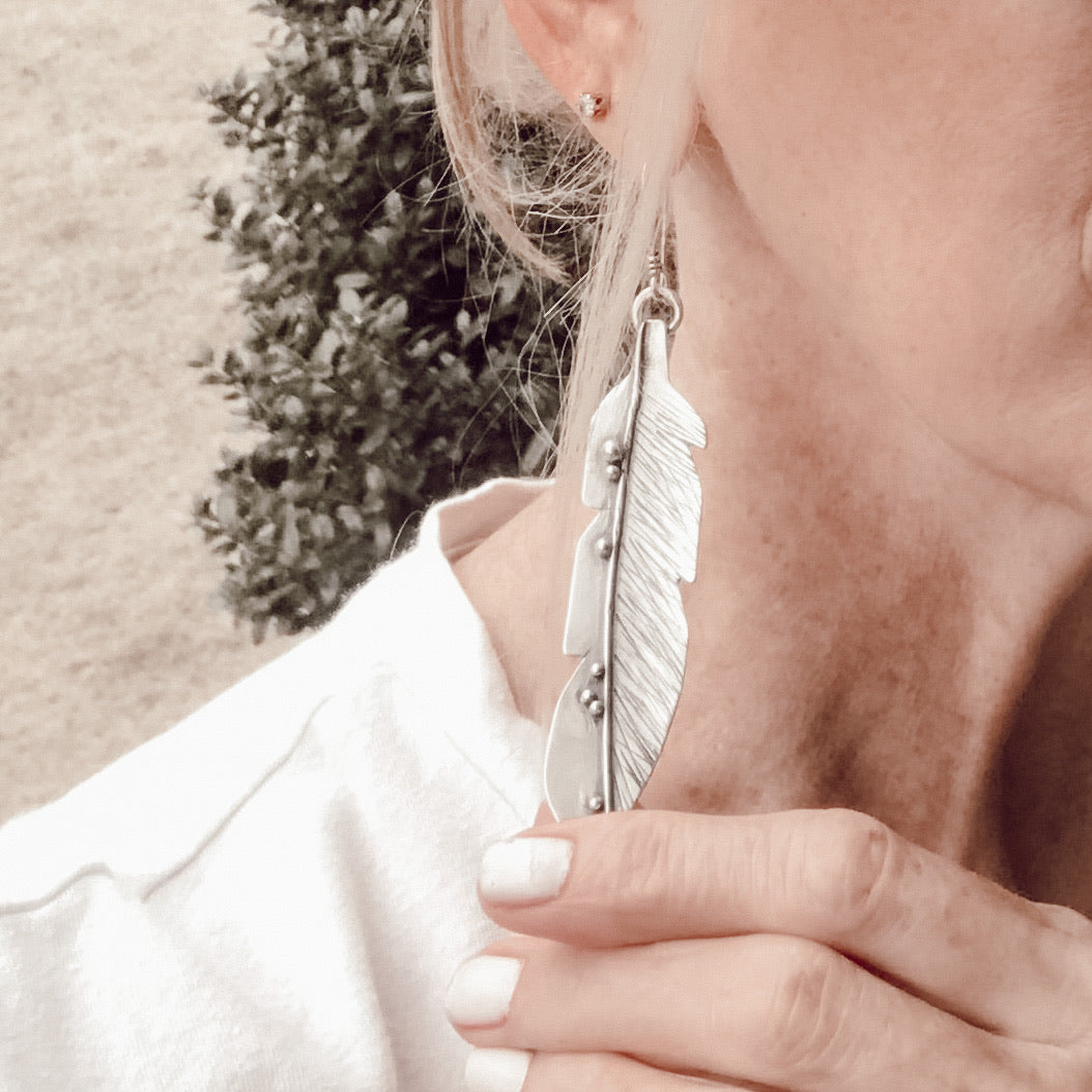 sterling silver feather earrings