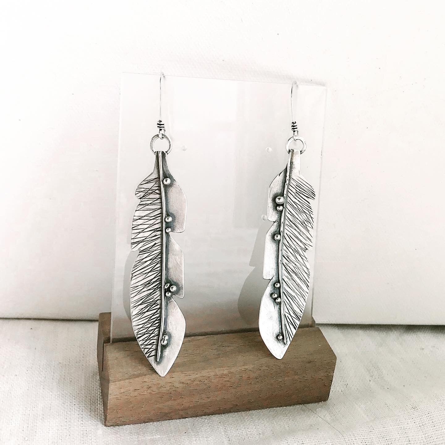 handmade sterling silver feather earrings